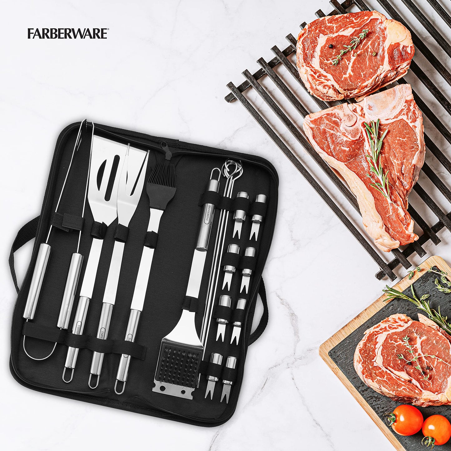 Farberware 18pc BBQ Grill Tool Set – Premium Stainless Steel w/ Travel Case
