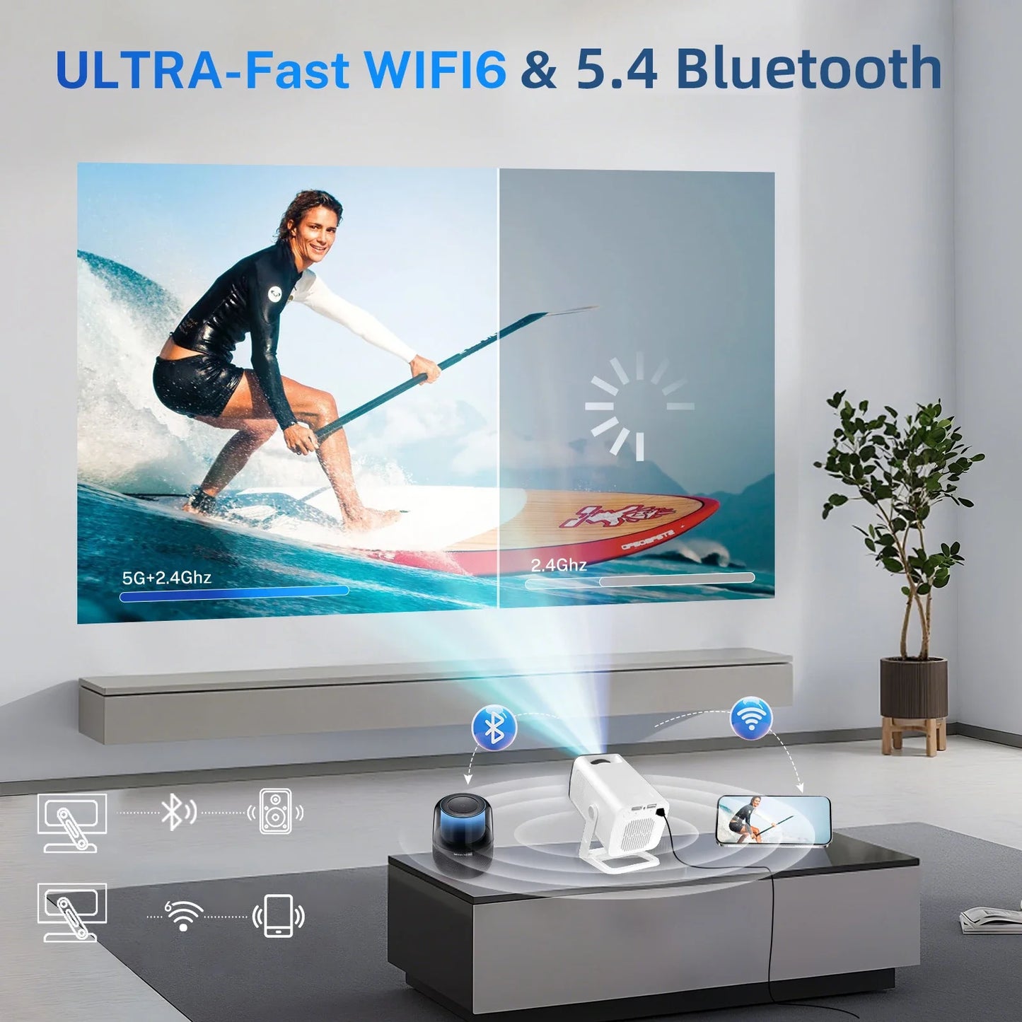 LynCast X1 Smart Mini Projector – WiFi 6, Bluetooth 5.4, Native 720P, 4K Supported, Auto Keystone, 180° Rotating Portable Home Theater Projector