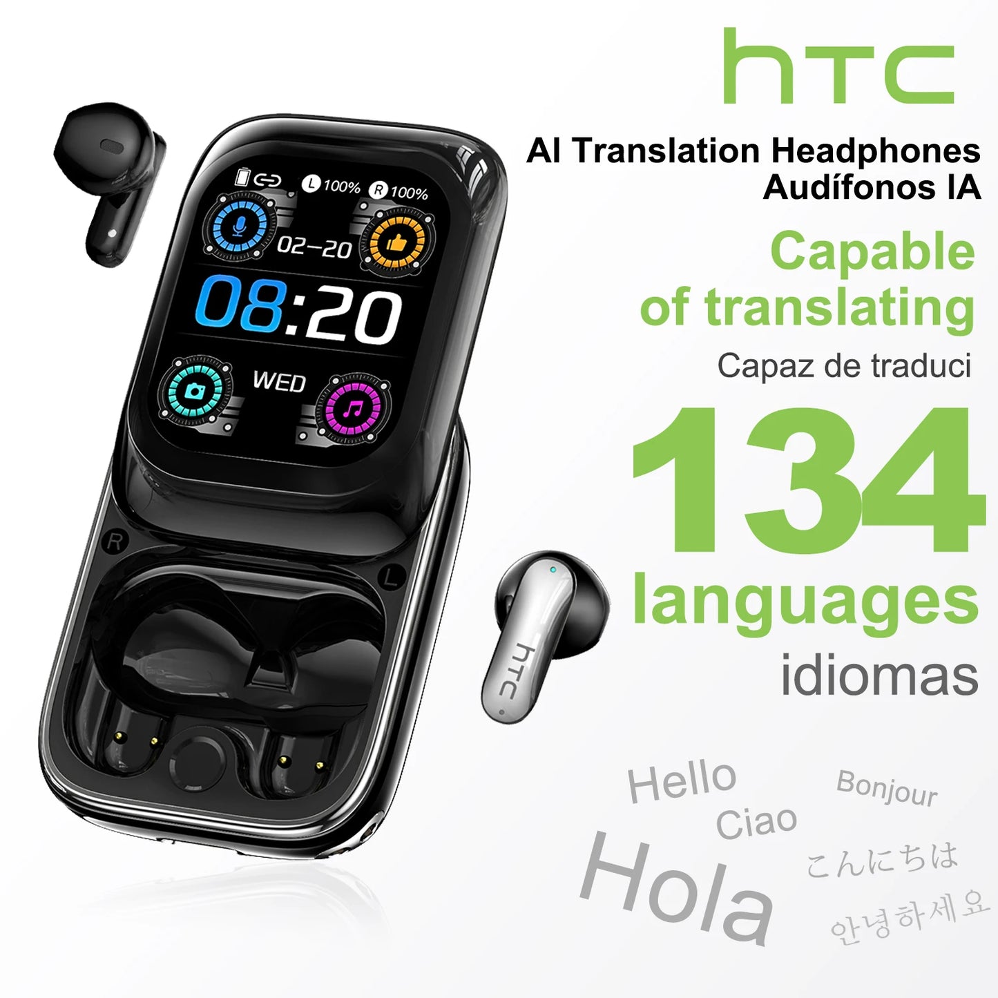 HTC NE48 Smart Touchscreen Wireless Earbuds with AI Translation
