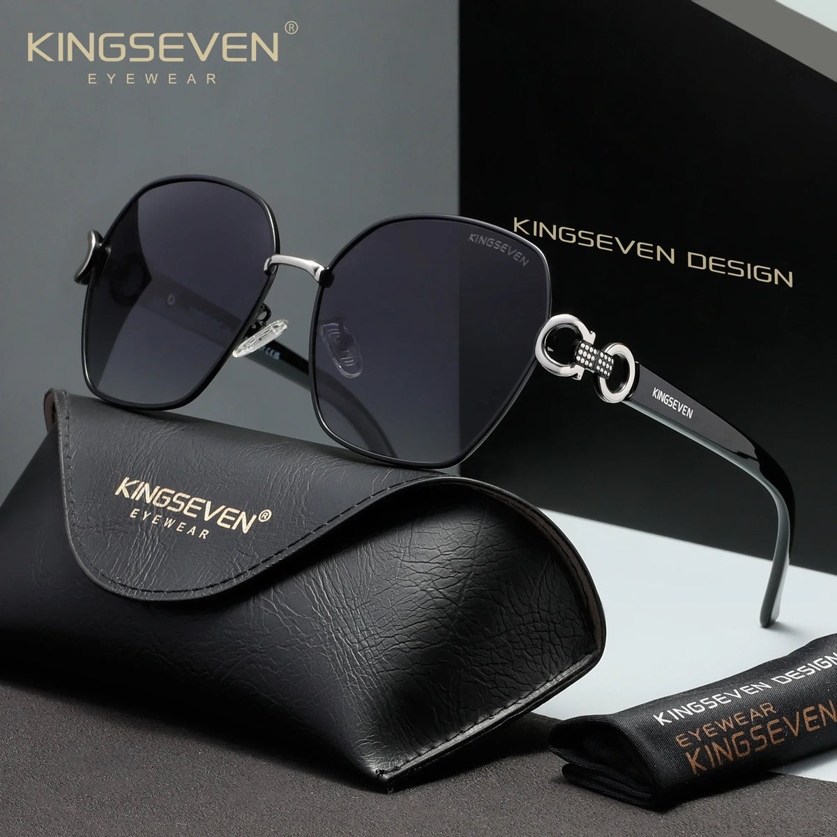 KINGSEVEN Women Polarized Sunglasses UV400 Oversized Butterfly Alloy Frame Driving