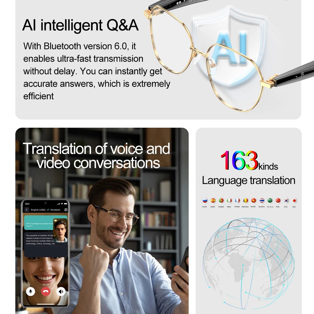 AI Smart Glasses by Aogowear – Voice Assistant, Bluetooth Audio & Real - Time Translation – Buy Now at SmartSellHub.shop