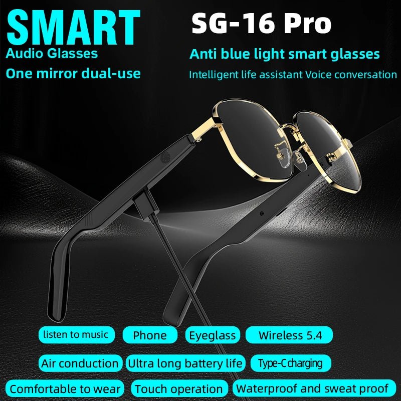 SG - 16 Pro Smart Bluetooth Glasses – HD Audio, Voice call & Stylish Design – Buy Now at SmartSellHub.shop
