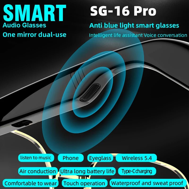 SG - 16 Pro Smart Bluetooth Glasses – HD Audio, Voice call & Stylish Design – Buy Now at SmartSellHub.shop