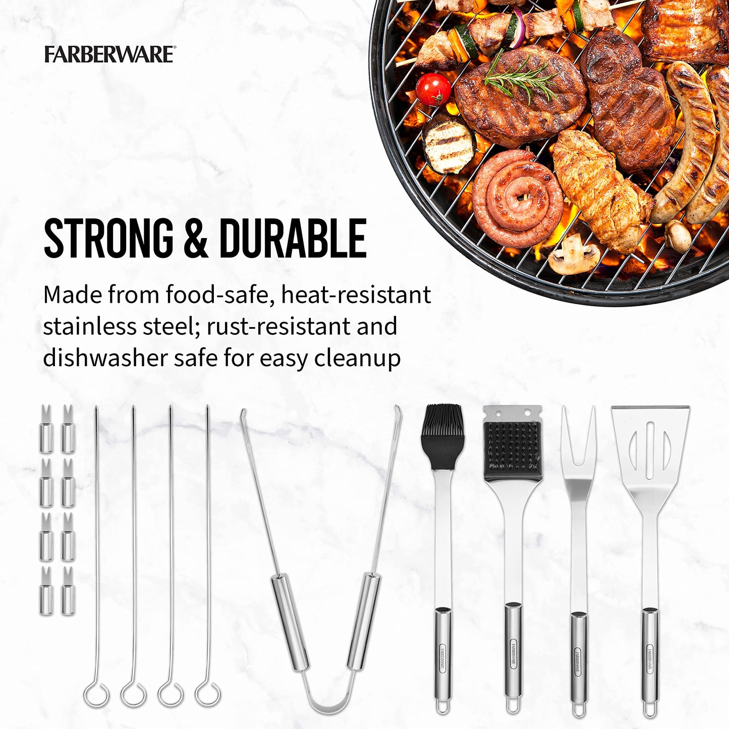 Farberware 18pc BBQ Grill Tool Set – Premium Stainless Steel w/ Travel Case