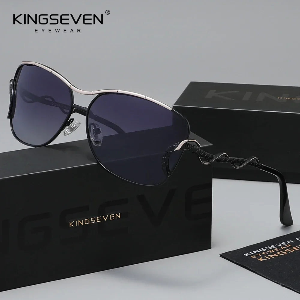 KINGSEVEN Polarized Women Sunglasses Oval Stainless Steel Frame UV400 Protection with Box