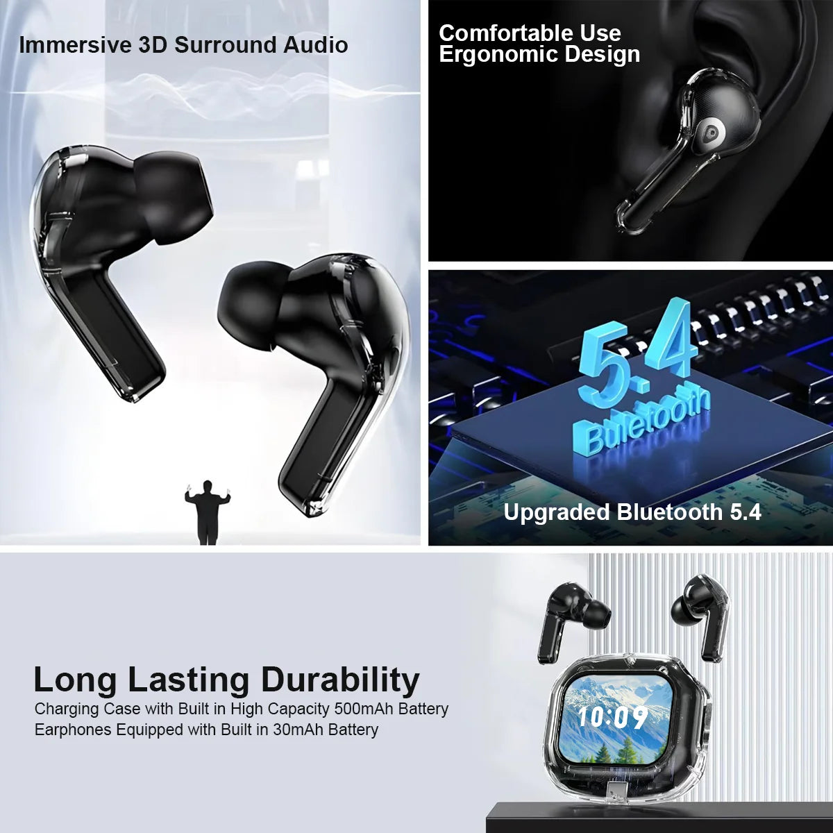 HLXZK 01 AI Translator Earbuds – Bluetooth 5.4 Wireless Headphones with 144-Language Real-Time Translation, Touchscreen Charging Case & HD Stereo Sound