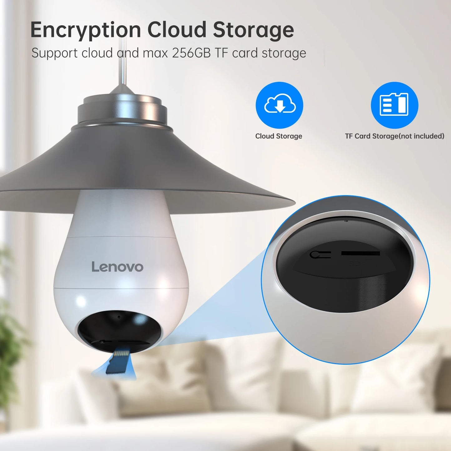 Lenovo 3MP WiFi E27 Bulb Security Camera with Night Vision, Motion Detection & Two-Way Audio