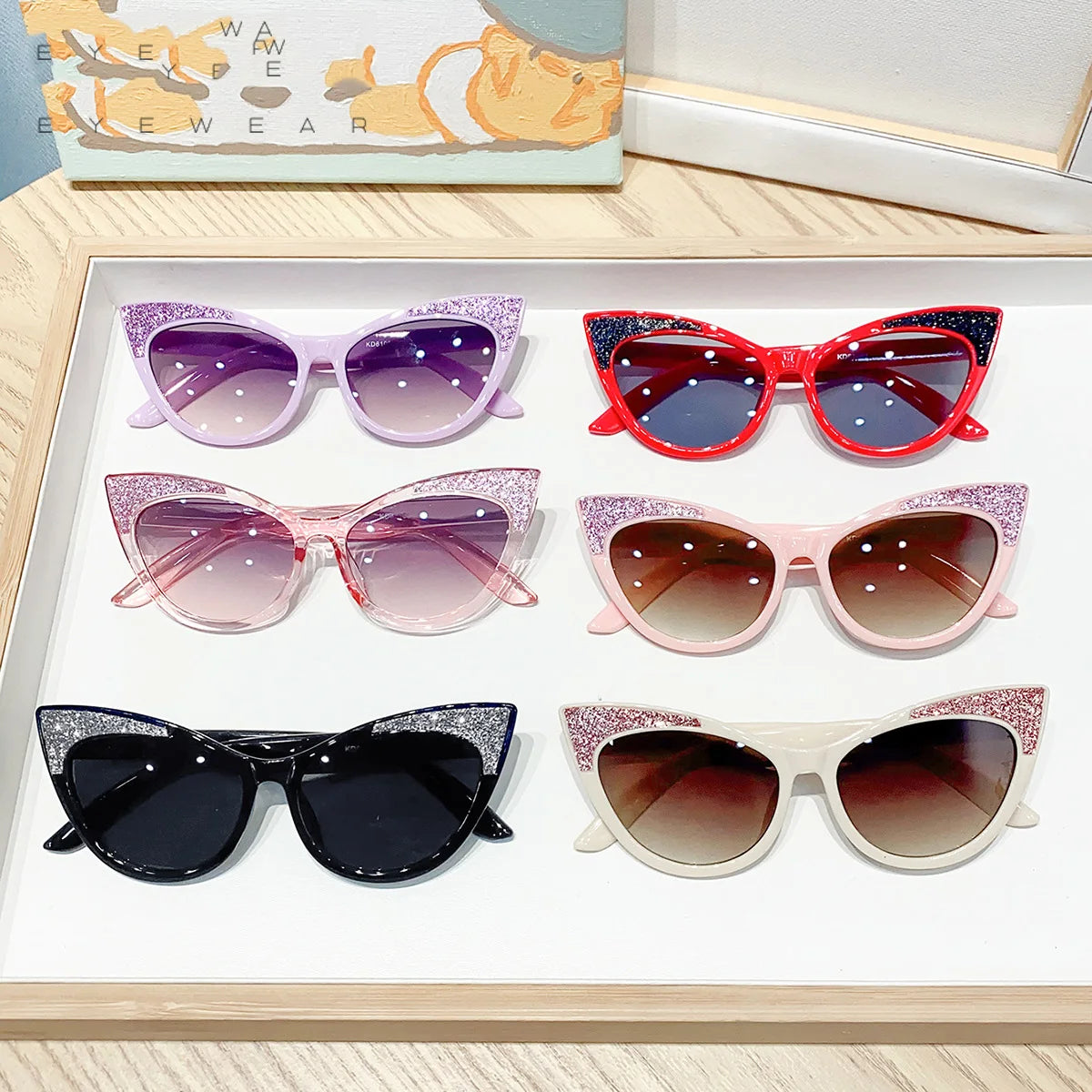 Lovely Cat Eye Children Sunglasses Shiny Bowknot Sun Glasses Kids Cute Baby Eyewear Trend Girls Boy Eyeglasses