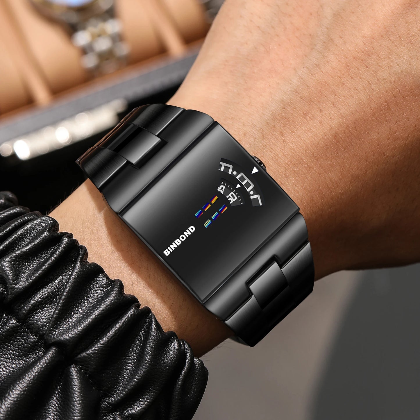 BINBON Luxury Square Quartz Watch – Waterproof Stainless Steel Sport Wristwatch