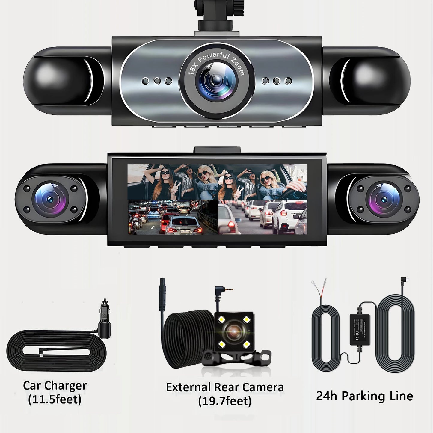 4-Channel 360° FHD Dash Cam with Night Vision, Front Rear Side Recording & 24/7 Parking Monitor