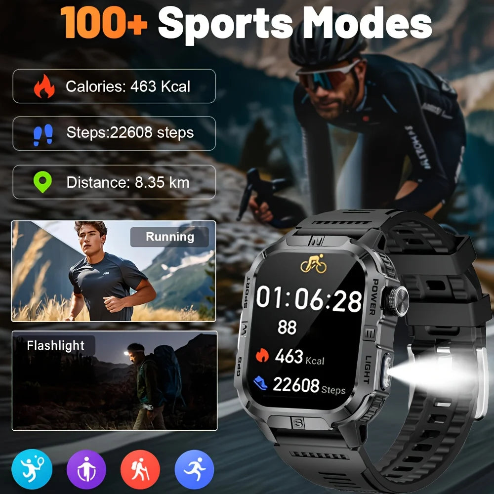 GPS Smartwatch for Men with Bluetooth Calling, LED Flashlight, Compass & IP68 Waterproof