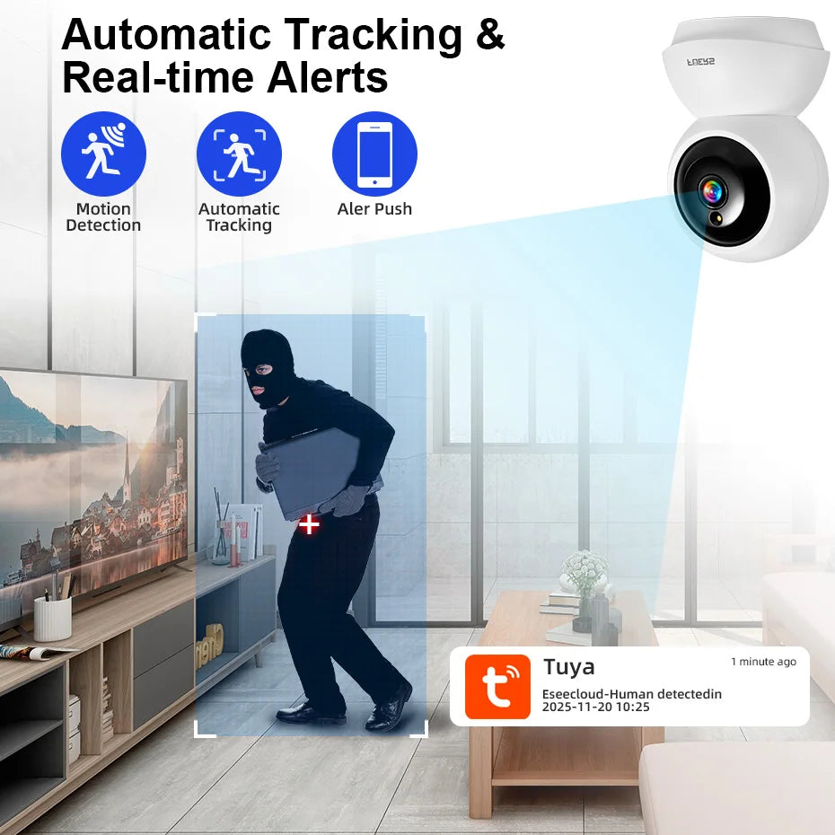 FUERS 5MP WiFi PTZ Security Camera – 360° Pan & Tilt, Auto Tracking, Night Vision & Two-Way Audio