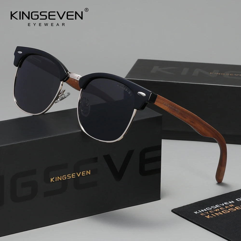 KINGSEVEN Vintage Luxury Walnut Sunglasses Men Women Polarized UV400 Wooden Glasses