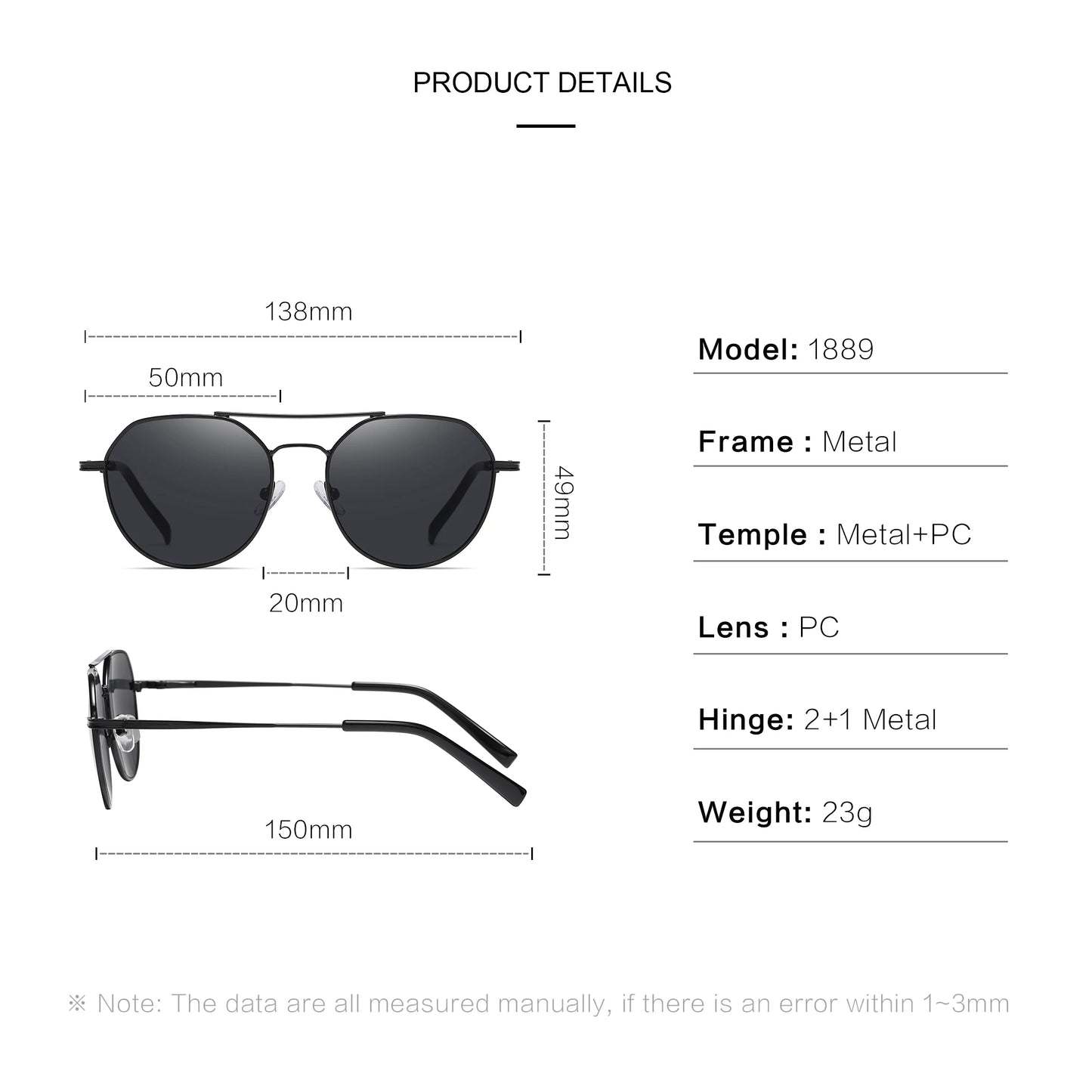 KIDIN Unisex Double Bridge Octagon Aviator UV400 Metal Sunglasses