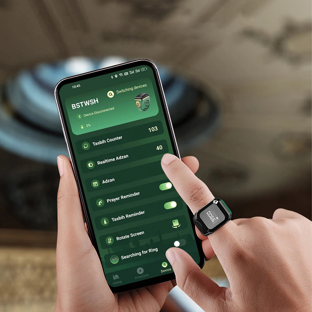 Smart Bluetooth Digital Tasbih Ring – OLED Display & App Control