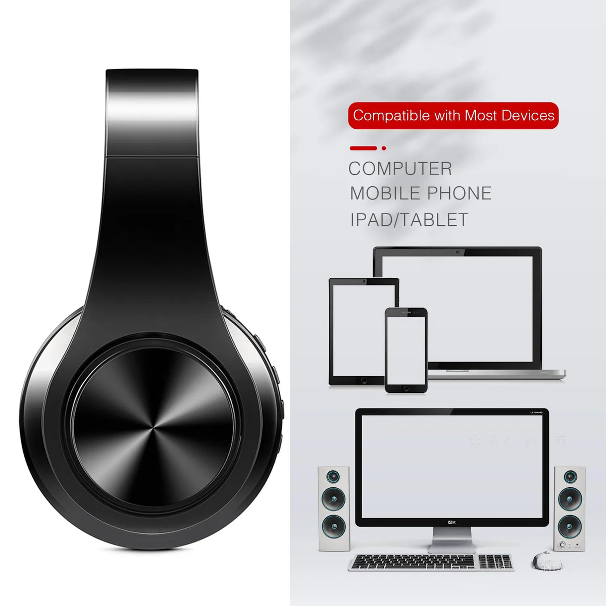 Wireless Bluetooth 5.3 Over-Ear Headphones with Mic & 20-Hour Playtime