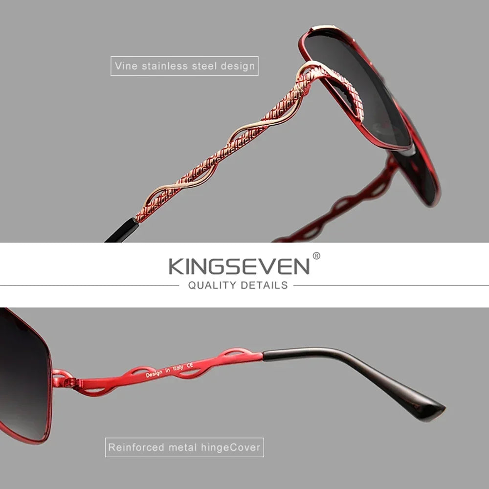 KINGSEVEN Polarized Women Sunglasses Oval Stainless Steel Frame UV400 Protection with Box