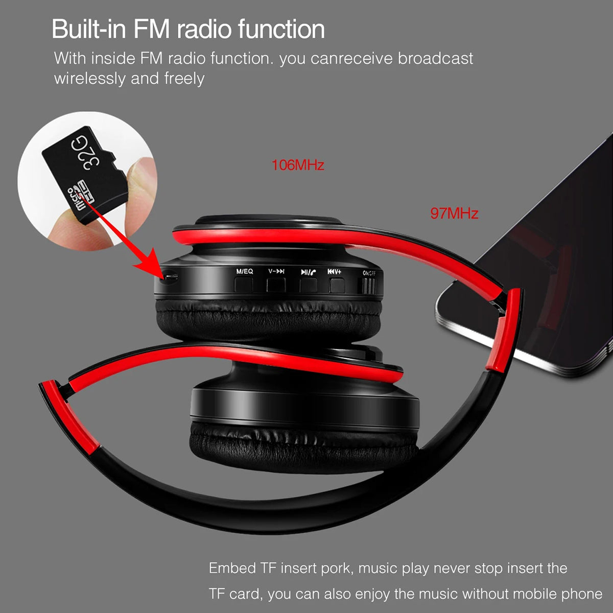Wireless Bluetooth 5.3 Over-Ear Headphones with Mic & 20-Hour Playtime