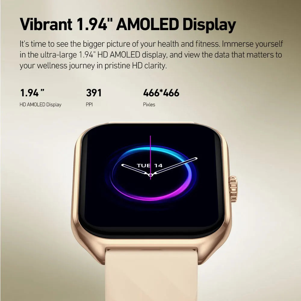 Zeblaze GTS 4 Smart Watch 1.94" HD AMOLED Display, Bluetooth Calling, Heart Rate, SpO2, 100+ Sports Modes