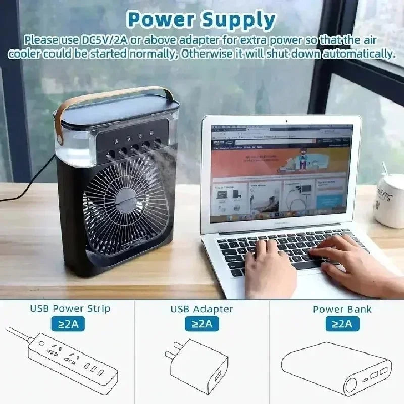 Portable 4-in-1 Mini Air Cooler & Humidifier with LED – USB Powered Personal Fan
