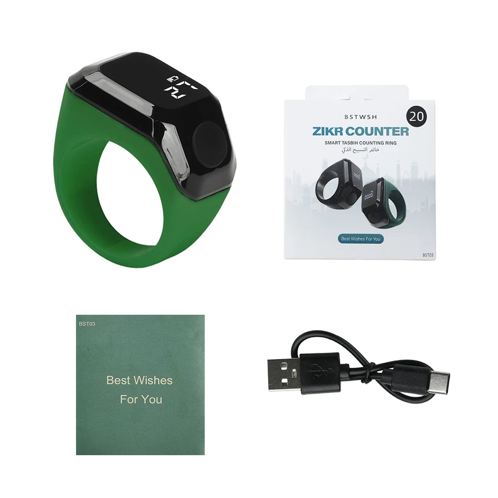Smart Bluetooth Digital Tasbih Ring – OLED Display & App Control