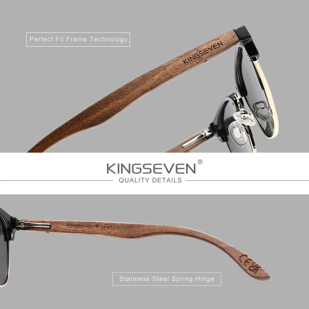 KINGSEVEN Vintage Luxury Walnut Sunglasses Men Women Polarized UV400 Wooden Glasses