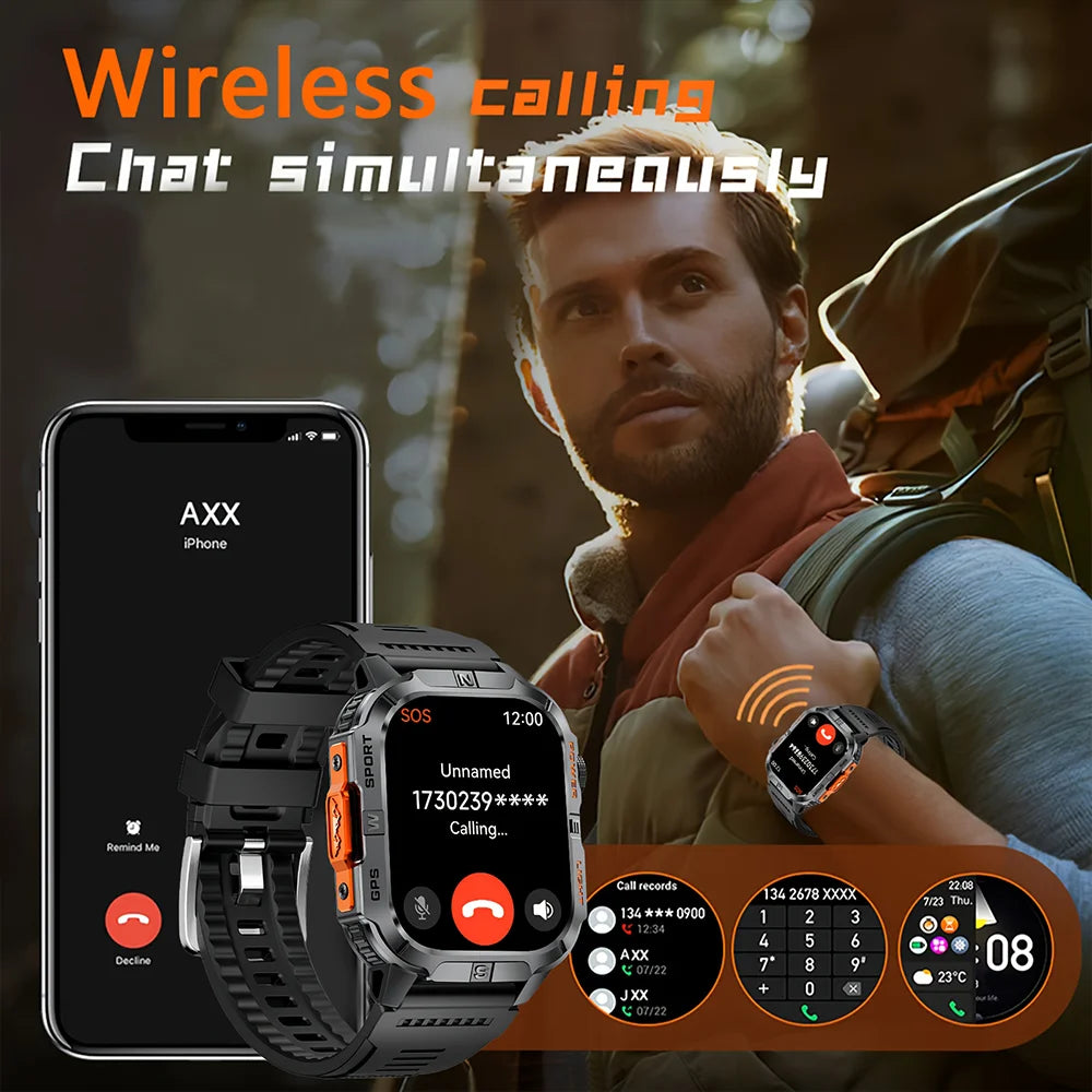GPS Smartwatch for Men with Bluetooth Calling, LED Flashlight, Compass & IP68 Waterproof