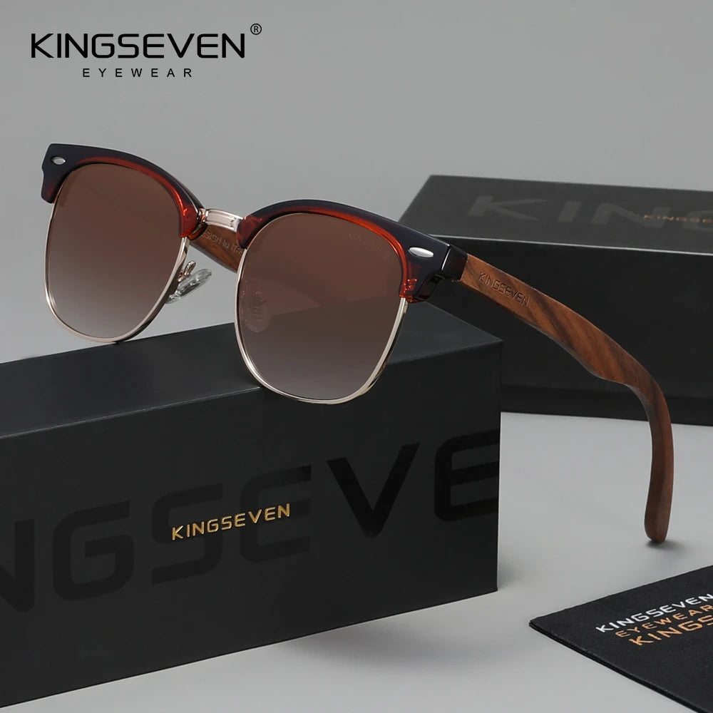 KINGSEVEN Vintage Luxury Walnut Sunglasses Men Women Polarized UV400 Wooden Glasses