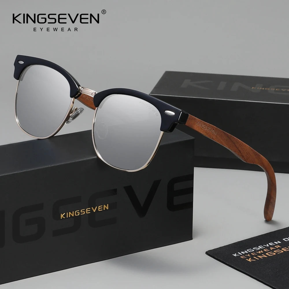KINGSEVEN Vintage Luxury Walnut Sunglasses Men Women Polarized UV400 Wooden Glasses