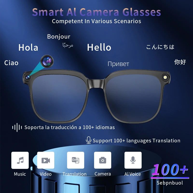 AI Smart Glasses with 1080P Camera, ChatGPT Assistant, Translation & Bluetooth