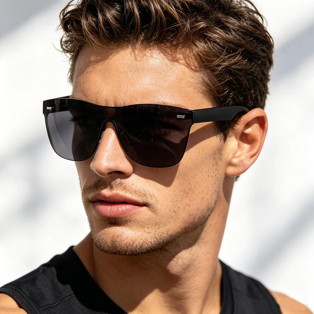 Unisex Polarized Rimless Sunglasses UV400 Wraparound Sports Eyewear
