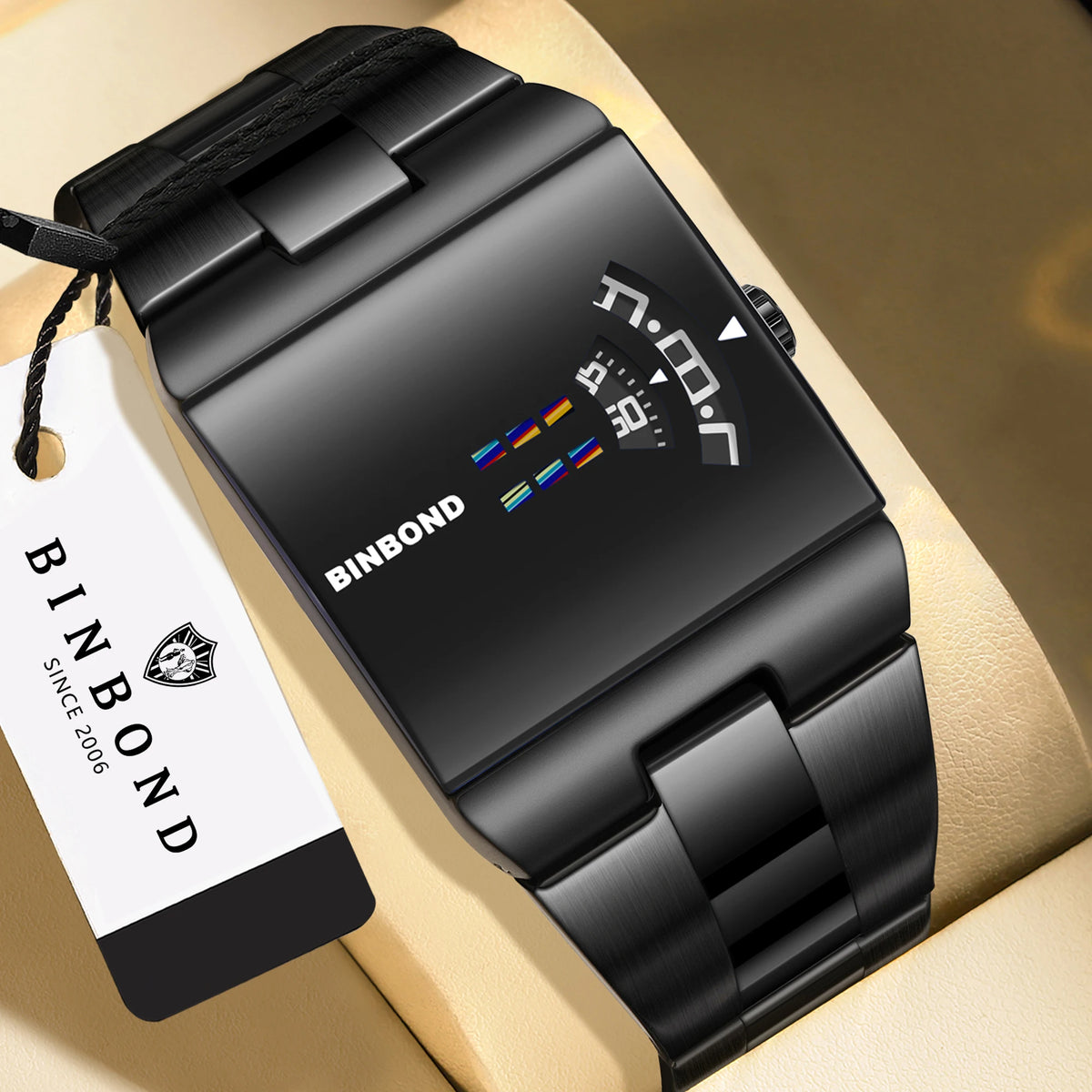 BINBON Luxury Square Quartz Watch – Waterproof Stainless Steel Sport Wristwatch