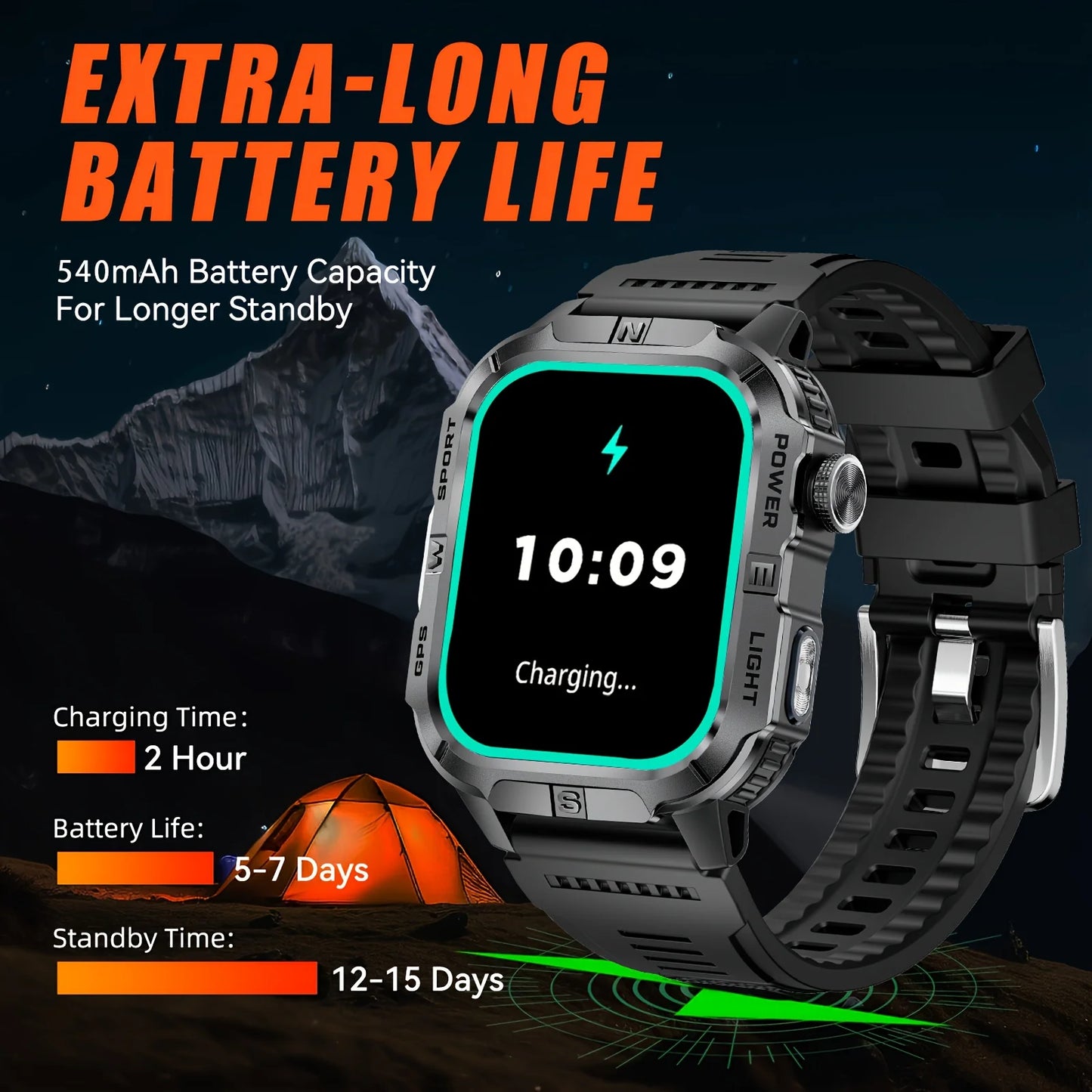 GPS Smartwatch for Men with Bluetooth Calling, LED Flashlight, Compass & IP68 Waterproof