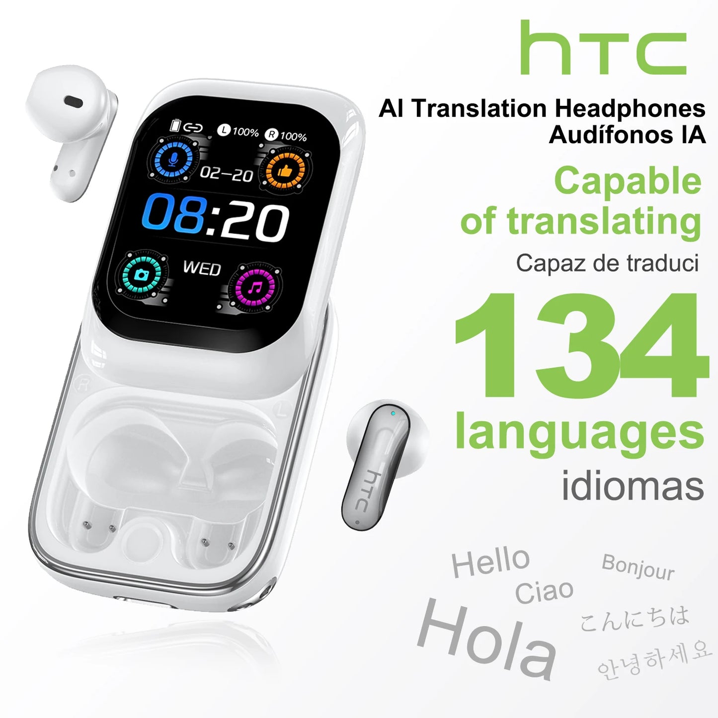 HTC NE48 Smart Touchscreen Wireless Earbuds with AI Translation