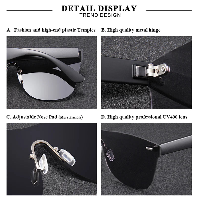 Unisex Polarized Rimless Sunglasses UV400 Wraparound Sports Eyewear