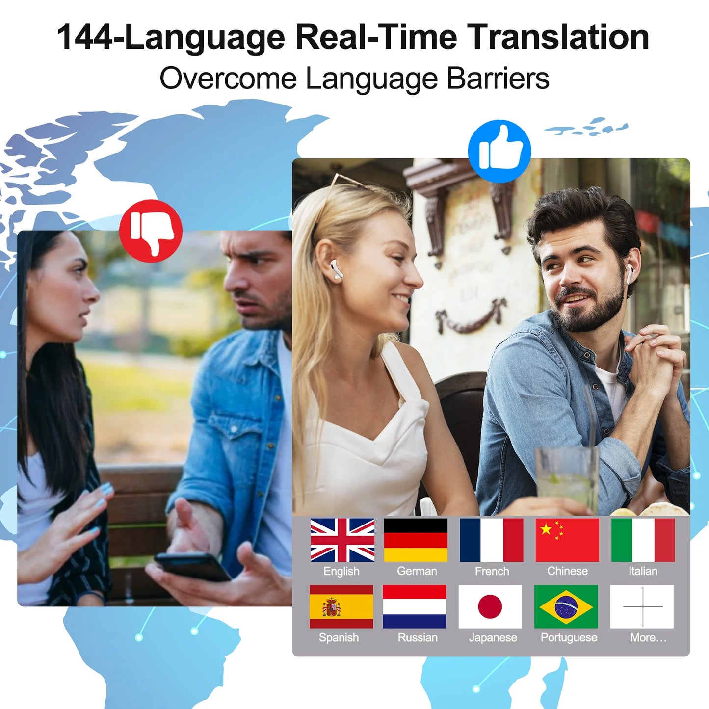 AI Translator Earbuds with Smart Touchscreen Case, 144 Languages, ANC & IPX7
