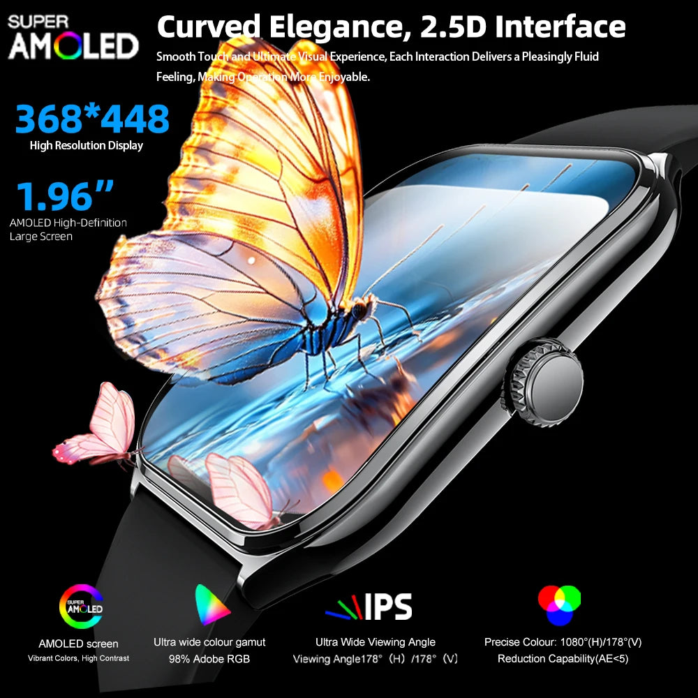 1.96″ AMOLED Smartwatch with Bluetooth Calling & Health Tracking