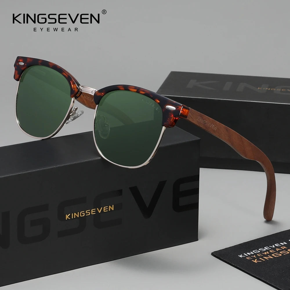 KINGSEVEN Vintage Luxury Walnut Sunglasses Men Women Polarized UV400 Wooden Glasses
