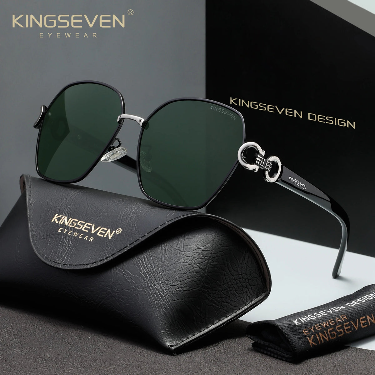 KINGSEVEN Women Polarized Sunglasses UV400 Oversized Butterfly Alloy Frame Driving