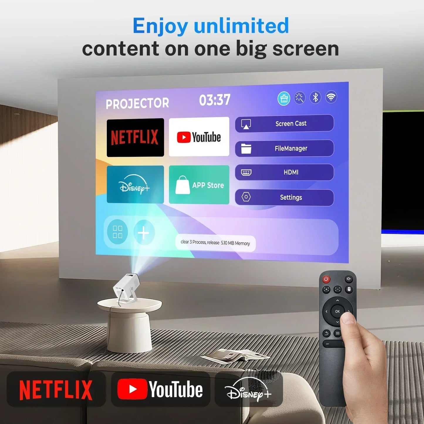 LynCast X1 Smart Mini Projector – WiFi 6, Bluetooth 5.4, Native 720P, 4K Supported, Auto Keystone, 180° Rotating Portable Home Theater Projector