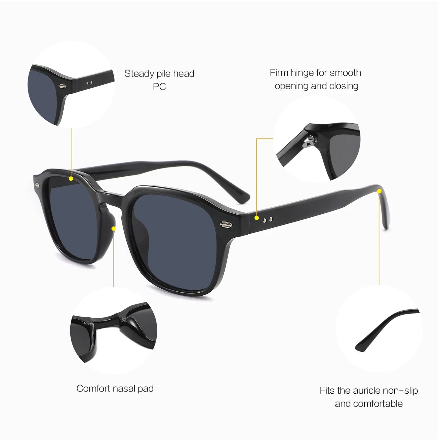 KIDIN Retro Square Rivet Polarized UV400 Sunglasses for Men & Women