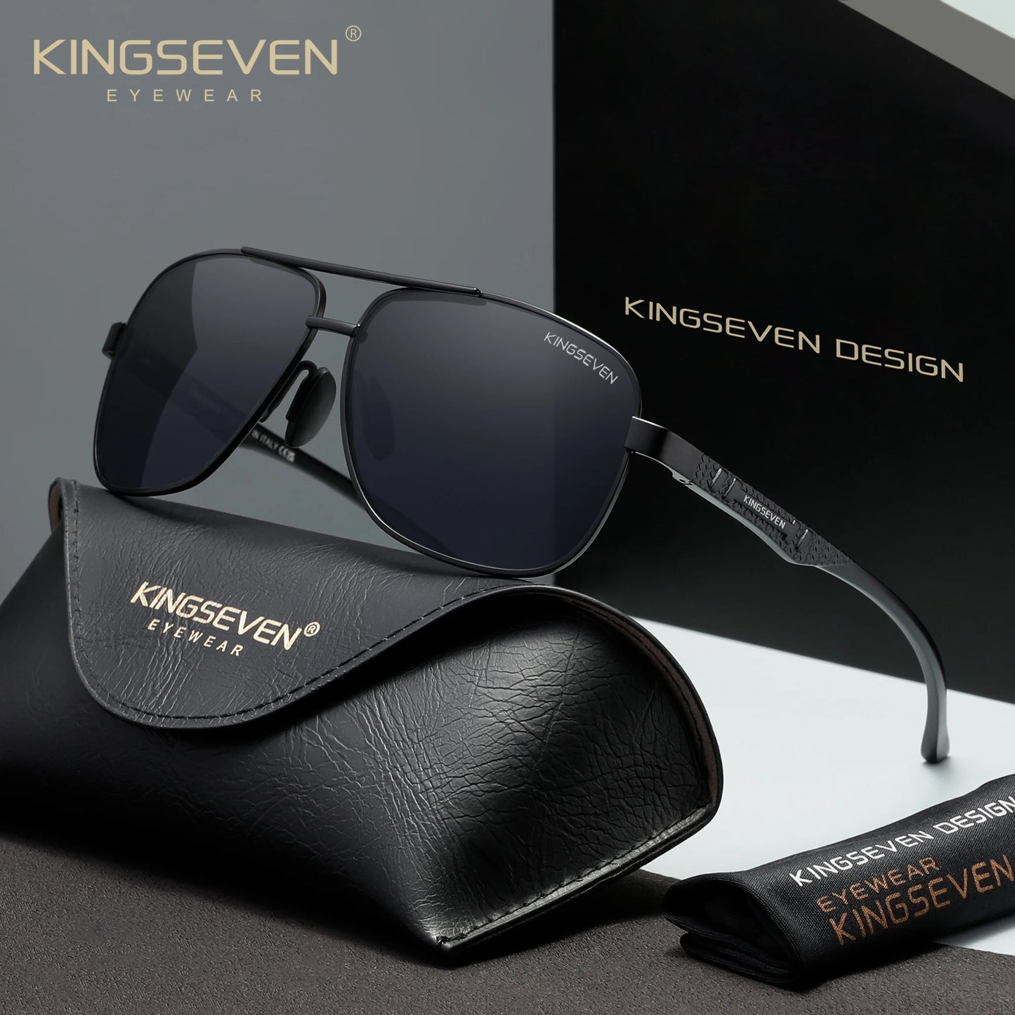 KINGSEVEN Retro Luxury Polarized UV400 Sunglasses Unisex Trendy Protective Eyewear For Ideal For Driving