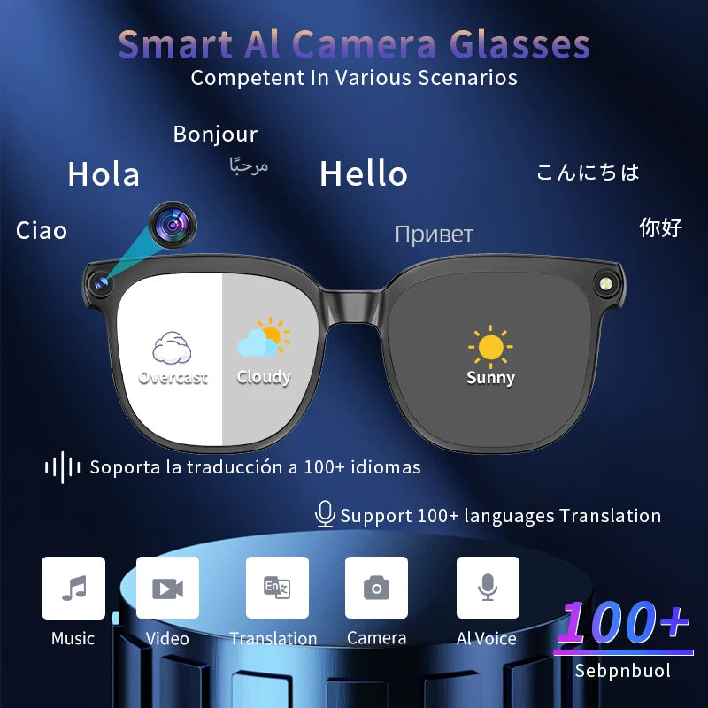 AI Smart Glasses with 1080P Camera, ChatGPT Assistant, Translation & Bluetooth
