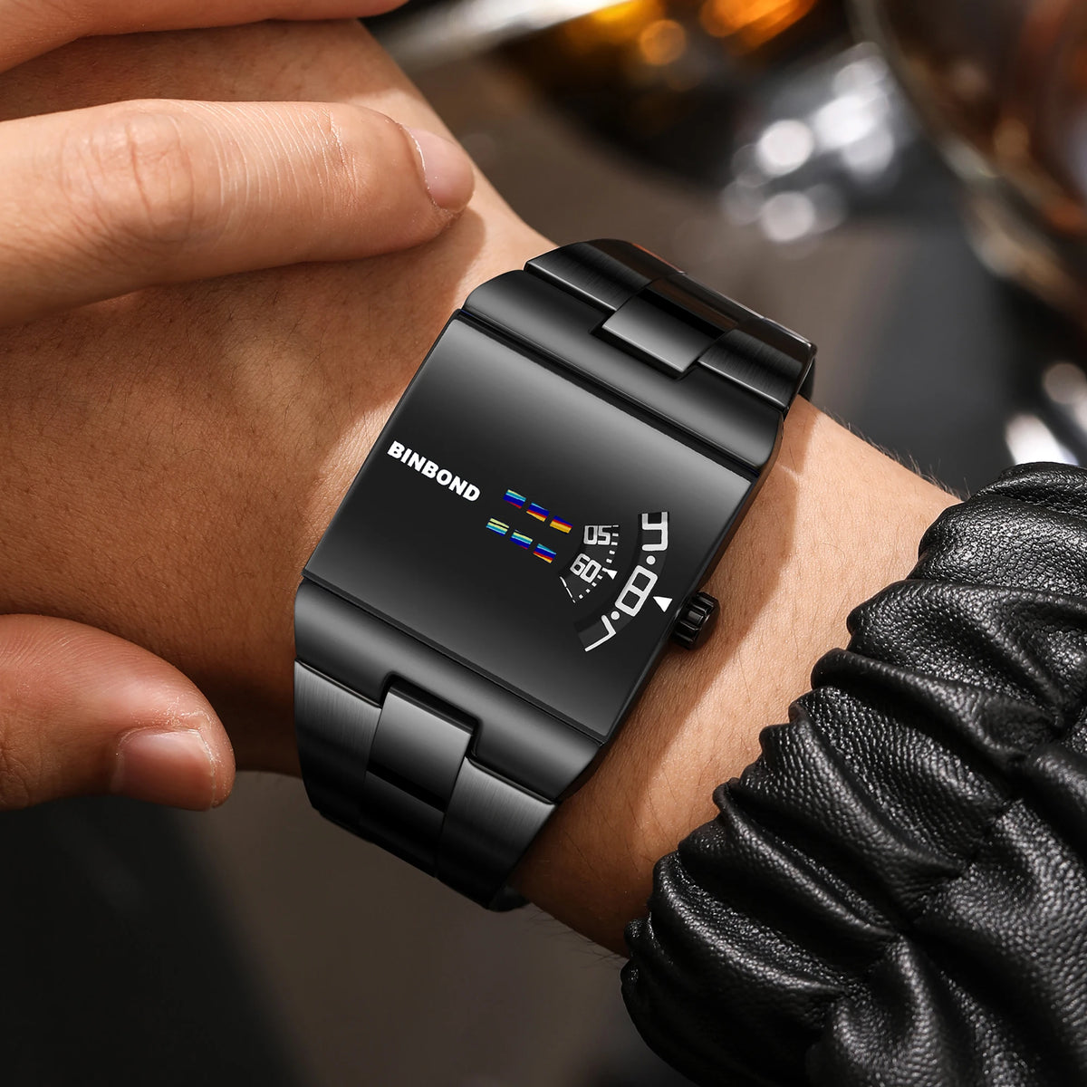 BINBON Luxury Square Quartz Watch – Waterproof Stainless Steel Sport Wristwatch