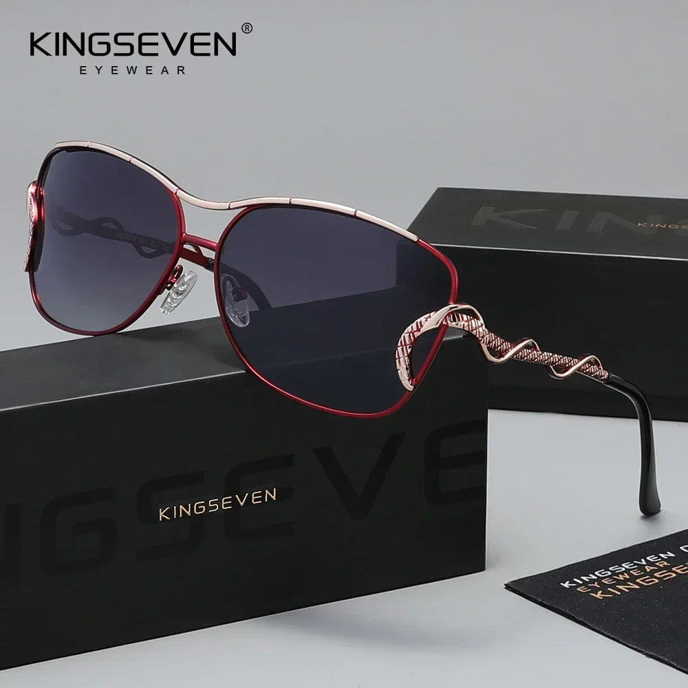 KINGSEVEN Polarized Women Sunglasses Oval Stainless Steel Frame UV400 Protection with Box
