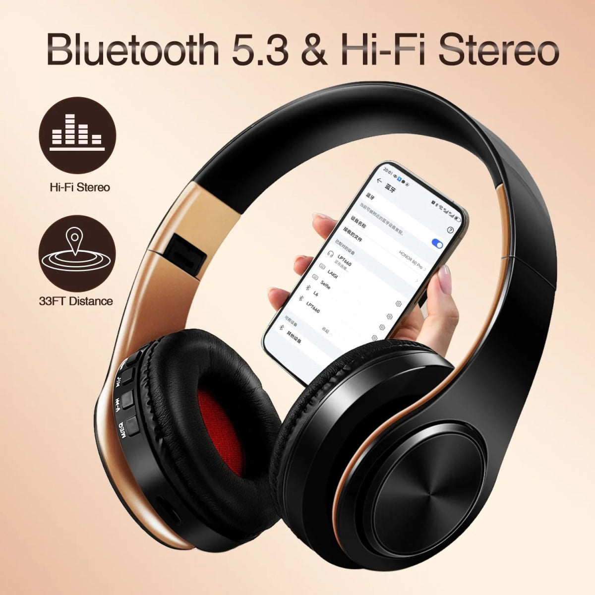 Men’s Gold Wireless Bluetooth Headphones | Stylish Stereo Earphones with Mic – Buy Now at SmartSellHub.shop