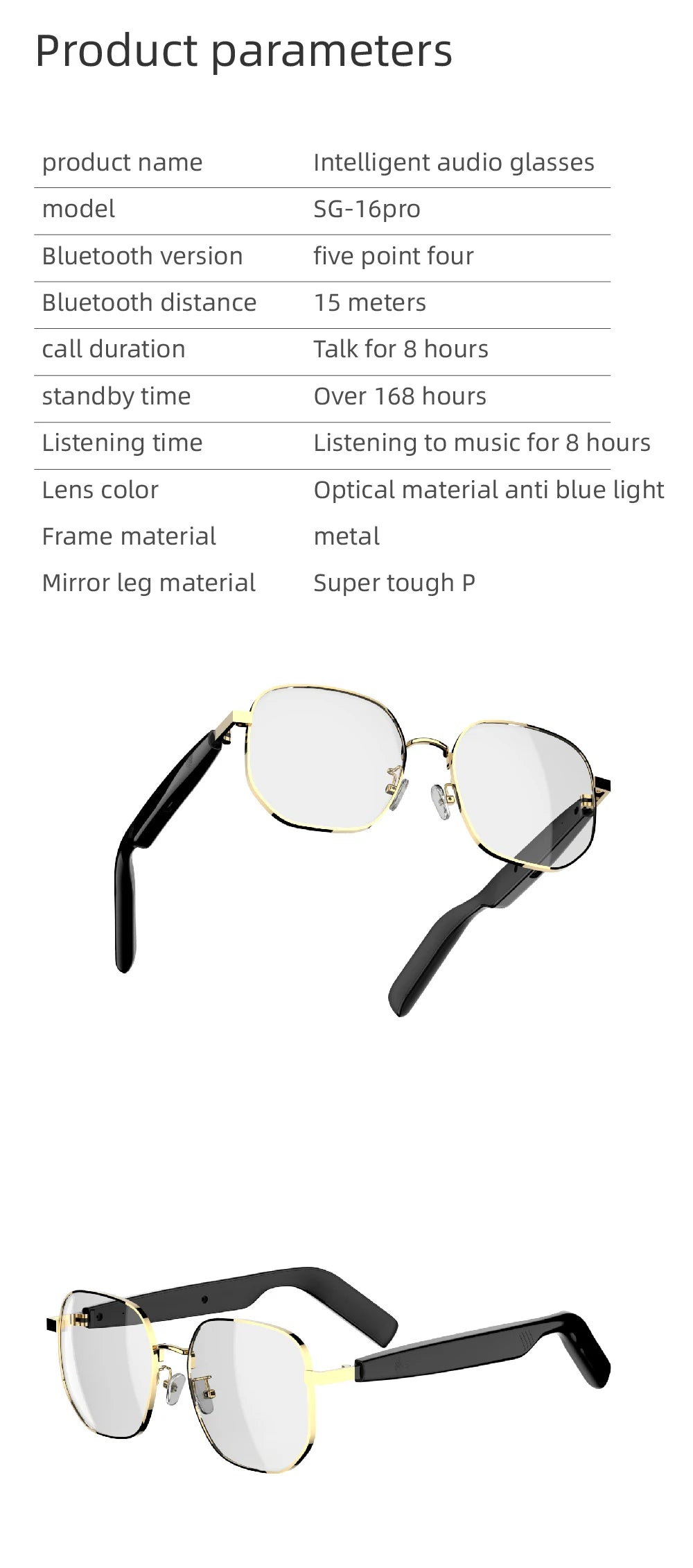 SG - 16 Pro Smart Bluetooth Glasses – HD Audio, Voice call & Stylish Design – Buy Now at SmartSellHub.shop